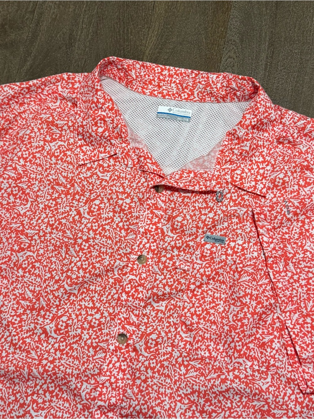 Columbia Men’s PFG Short Sleeve Vented Button Down Shirt Orange White Size XXL